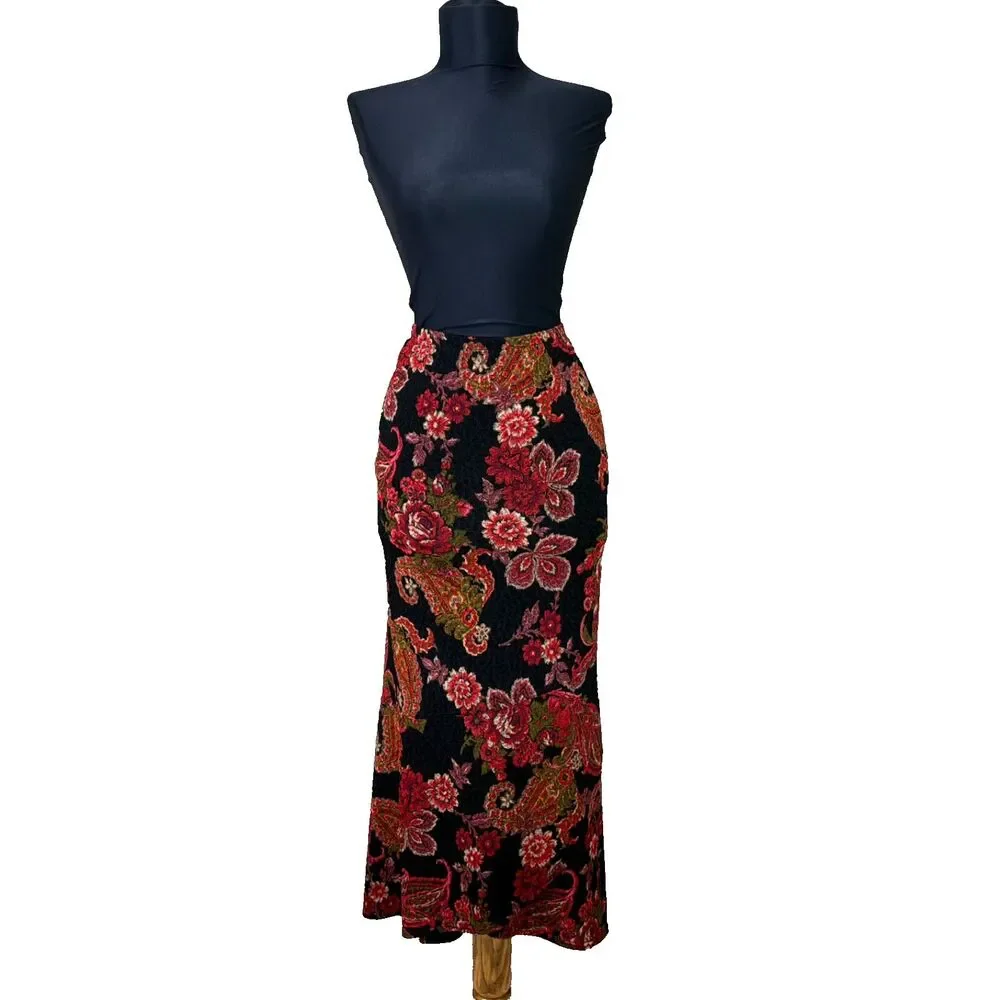 Coldwater Creek Maxi skirt women’s size L  VTG Boho Elastic Waist Dark floral